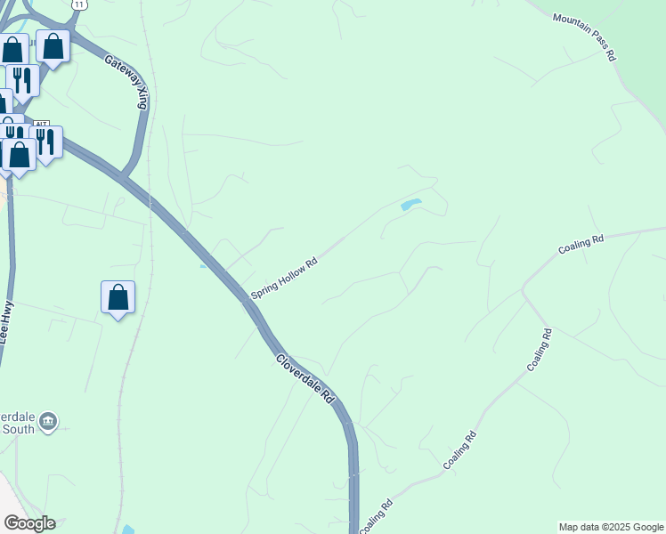 map of restaurants, bars, coffee shops, grocery stores, and more near 230 Spring Hollow Road in Troutville
