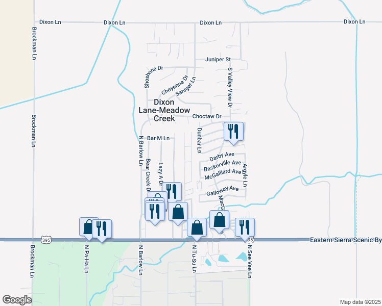 map of restaurants, bars, coffee shops, grocery stores, and more near 1531 Glenwood Ln in Bishop