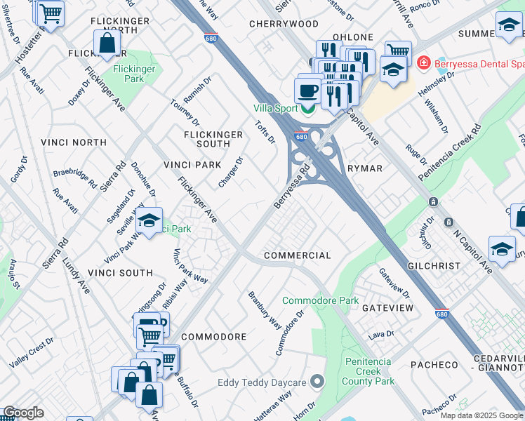 map of restaurants, bars, coffee shops, grocery stores, and more near 1140 Talesfore Court in San Jose