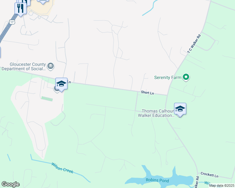 map of restaurants, bars, coffee shops, grocery stores, and more near 6916 Short Lane in Gloucester