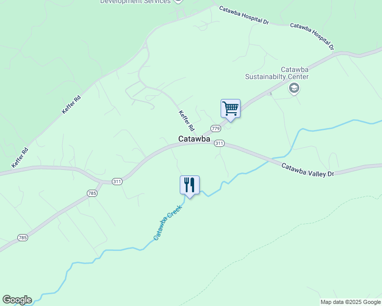 map of restaurants, bars, coffee shops, grocery stores, and more near in Catawba