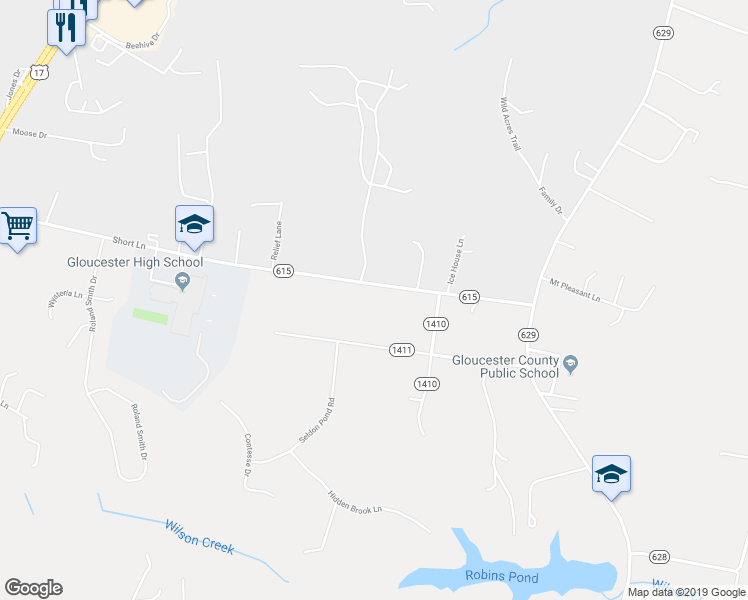 map of restaurants, bars, coffee shops, grocery stores, and more near 6916 Short Lane in Gloucester