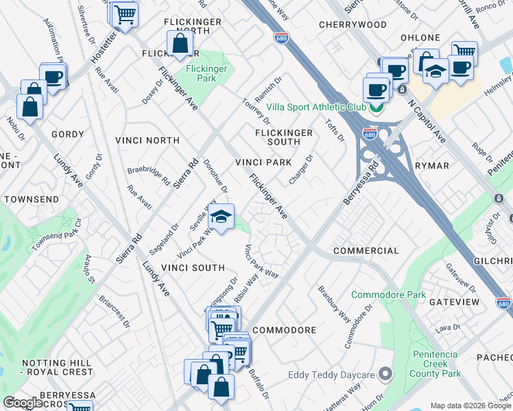 map of restaurants, bars, coffee shops, grocery stores, and more near 2017 Pollen Court in San Jose