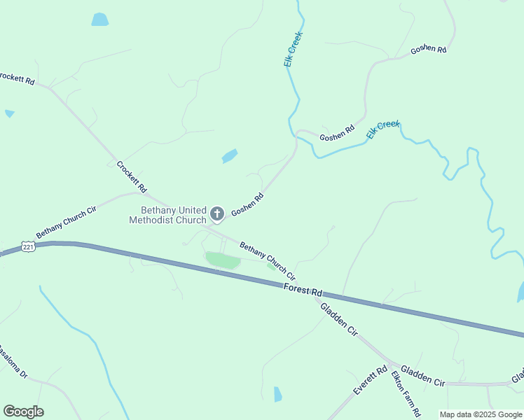 map of restaurants, bars, coffee shops, grocery stores, and more near 1784 Bethany Church Circle in Forest