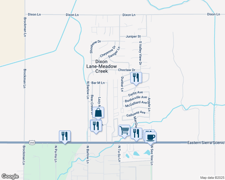 map of restaurants, bars, coffee shops, grocery stores, and more near 1527-1531 Glenwood Ln in Bishop