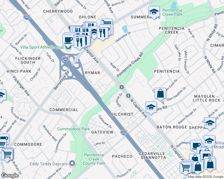 map of restaurants, bars, coffee shops, grocery stores, and more near 859 North Capitol Avenue in San Jose