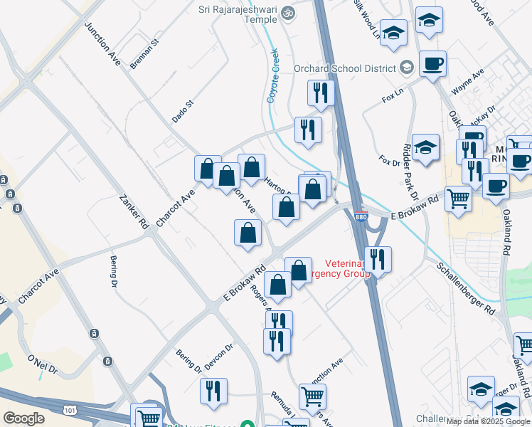map of restaurants, bars, coffee shops, grocery stores, and more near 1914 Junction Avenue in San Jose