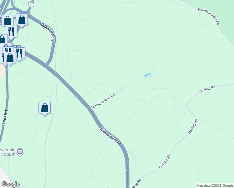 map of restaurants, bars, coffee shops, grocery stores, and more near 230 Spring Hollow Road in Troutville