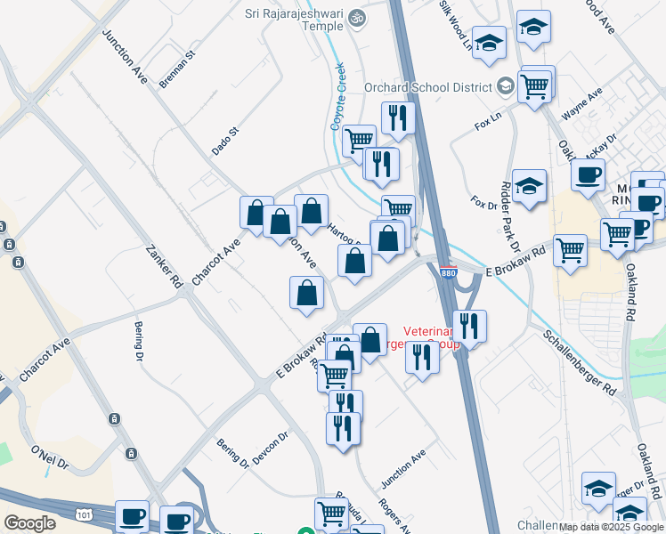 map of restaurants, bars, coffee shops, grocery stores, and more near 1914 Junction Avenue in San Jose