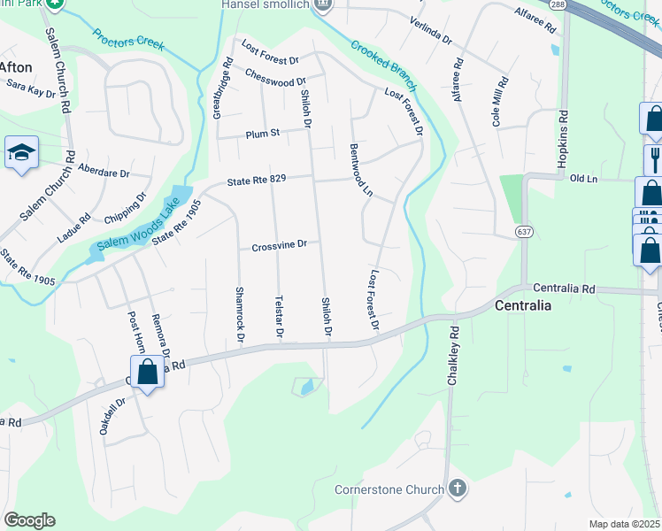 map of restaurants, bars, coffee shops, grocery stores, and more near 9617 Shiloh Drive in Richmond