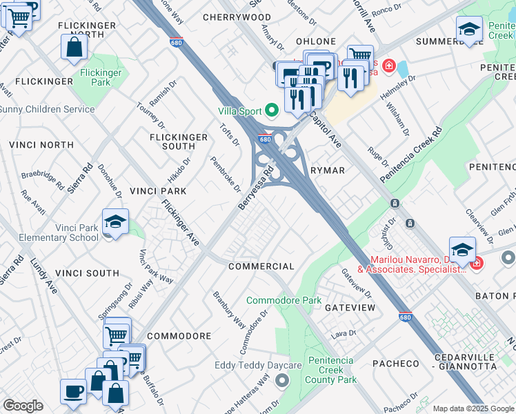 map of restaurants, bars, coffee shops, grocery stores, and more near in San Jose