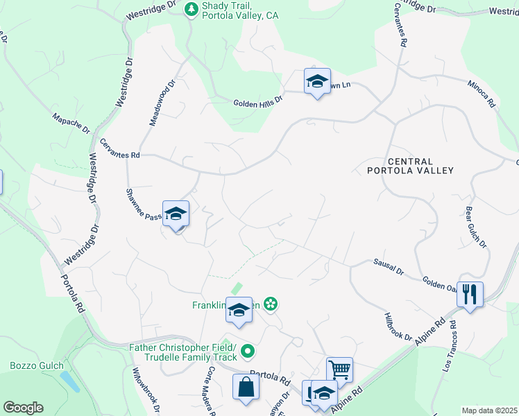 map of restaurants, bars, coffee shops, grocery stores, and more near in Portola Valley