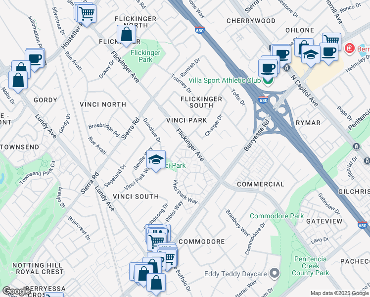 map of restaurants, bars, coffee shops, grocery stores, and more near 2017 Pollen Court in San Jose