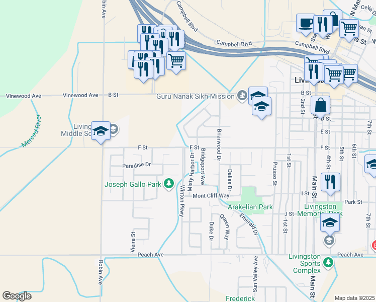 map of restaurants, bars, coffee shops, grocery stores, and more near 901 Misty Harbor Drive in Livingston
