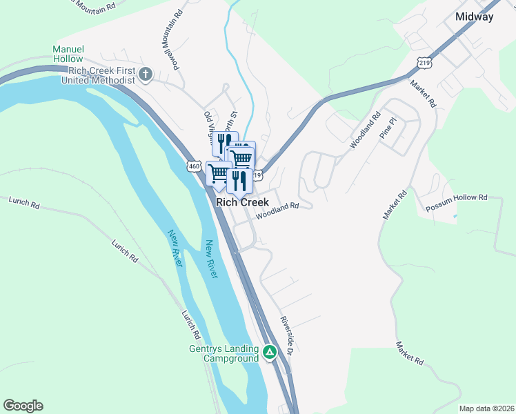 map of restaurants, bars, coffee shops, grocery stores, and more near 308 Giles Avenue in Rich Creek