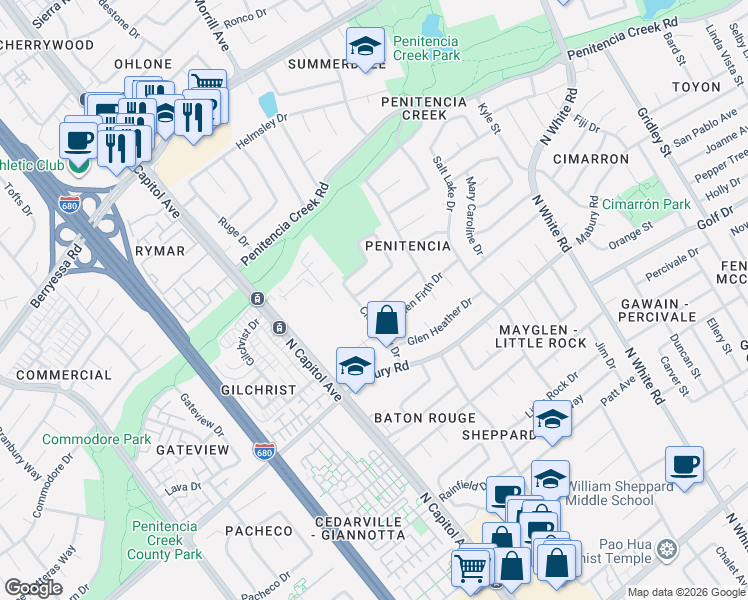 map of restaurants, bars, coffee shops, grocery stores, and more near 819 Clearview Drive in San Jose