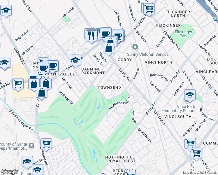 map of restaurants, bars, coffee shops, grocery stores, and more near in San Jose