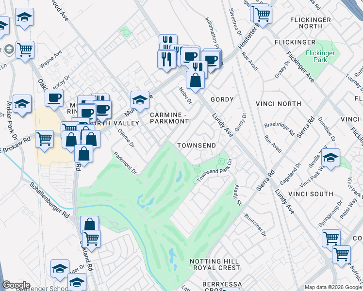 map of restaurants, bars, coffee shops, grocery stores, and more near in San Jose