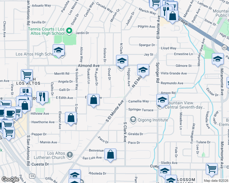 map of restaurants, bars, coffee shops, grocery stores, and more near 520 East Edith Avenue in Los Altos