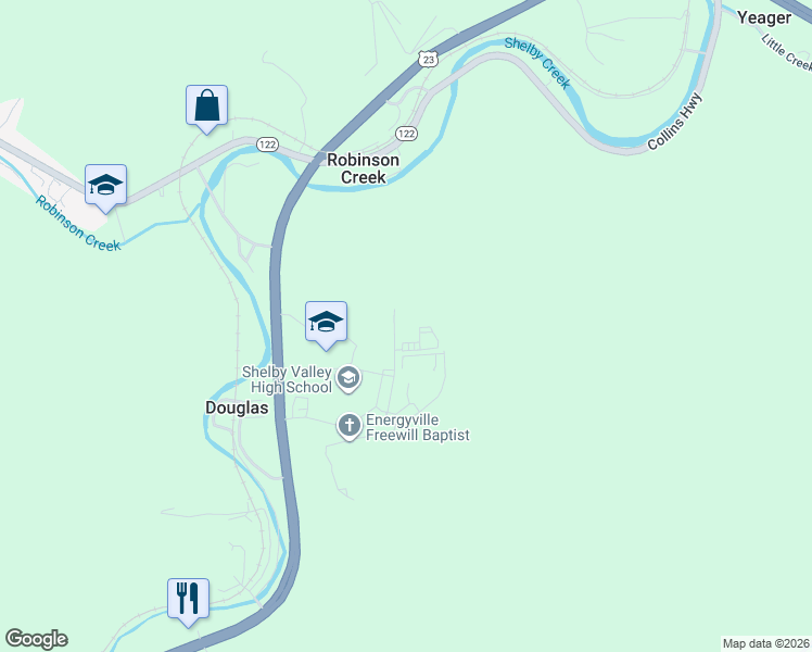 map of restaurants, bars, coffee shops, grocery stores, and more near 211 Douglas Parkway in Pikeville
