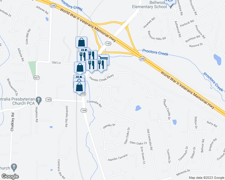 map of restaurants, bars, coffee shops, grocery stores, and more near 4036 Hilltop Field Drive in Chester