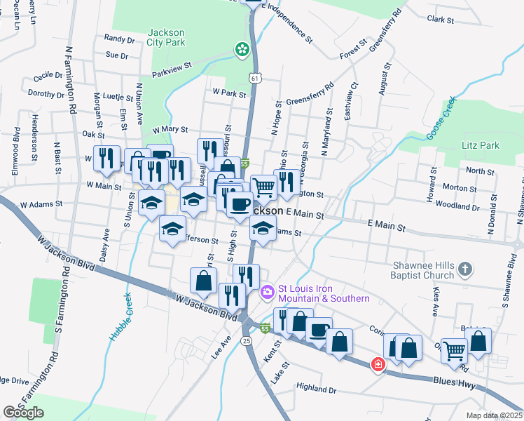 map of restaurants, bars, coffee shops, grocery stores, and more near in Jackson