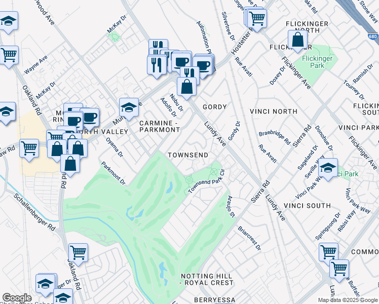 map of restaurants, bars, coffee shops, grocery stores, and more near 1472 Leaftree Circle in San Jose