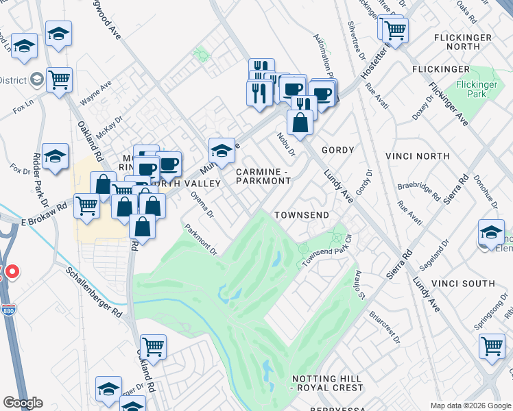 map of restaurants, bars, coffee shops, grocery stores, and more near 1278 Zeka Drive in San Jose