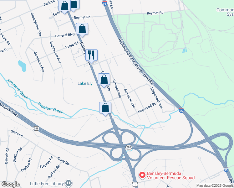 map of restaurants, bars, coffee shops, grocery stores, and more near 10434 Ramona Avenue in Richmond