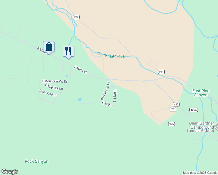 map of restaurants, bars, coffee shops, grocery stores, and more near 22 Ponderosa Road in Pine Valley