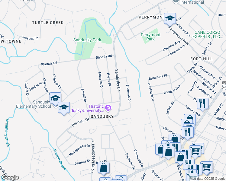 map of restaurants, bars, coffee shops, grocery stores, and more near 712 Hayes Drive in Lynchburg