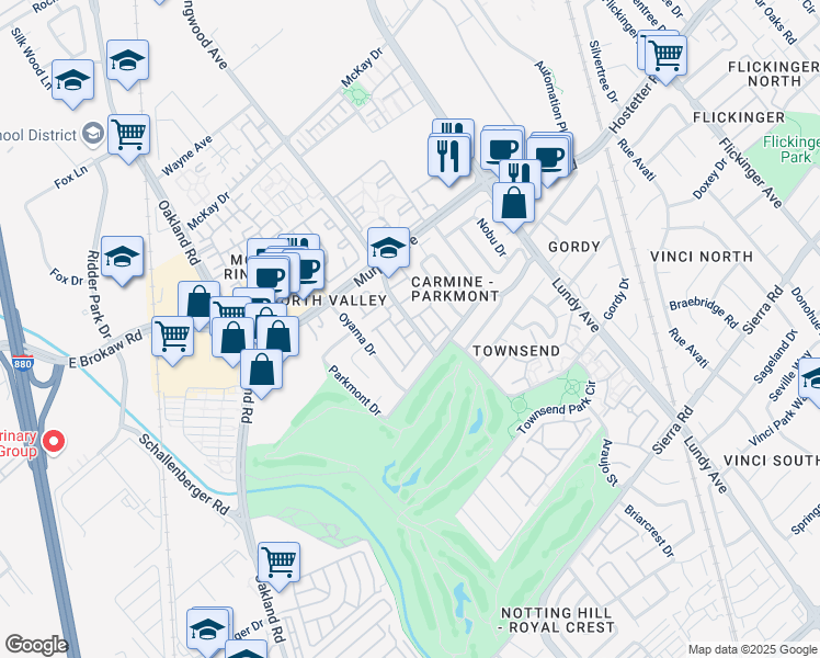 map of restaurants, bars, coffee shops, grocery stores, and more near 1539 Goody Lane in San Jose