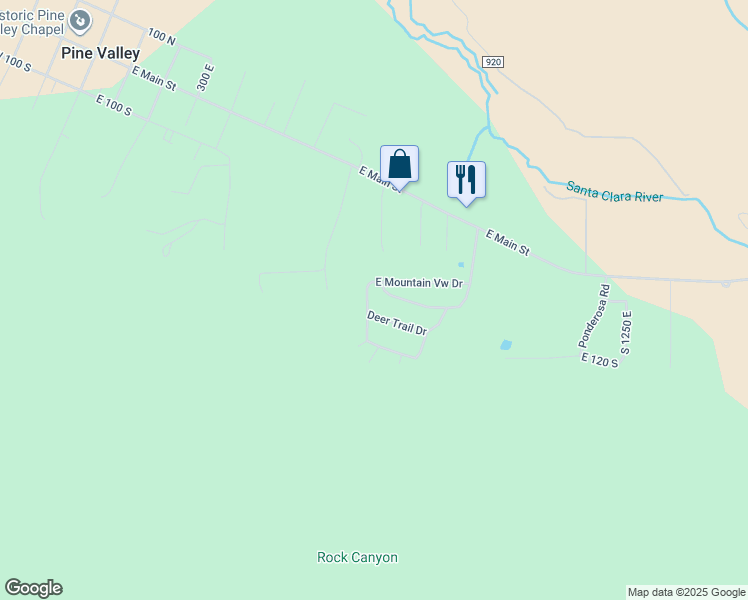map of restaurants, bars, coffee shops, grocery stores, and more near 197 Mountain View Drive in Pine Valley