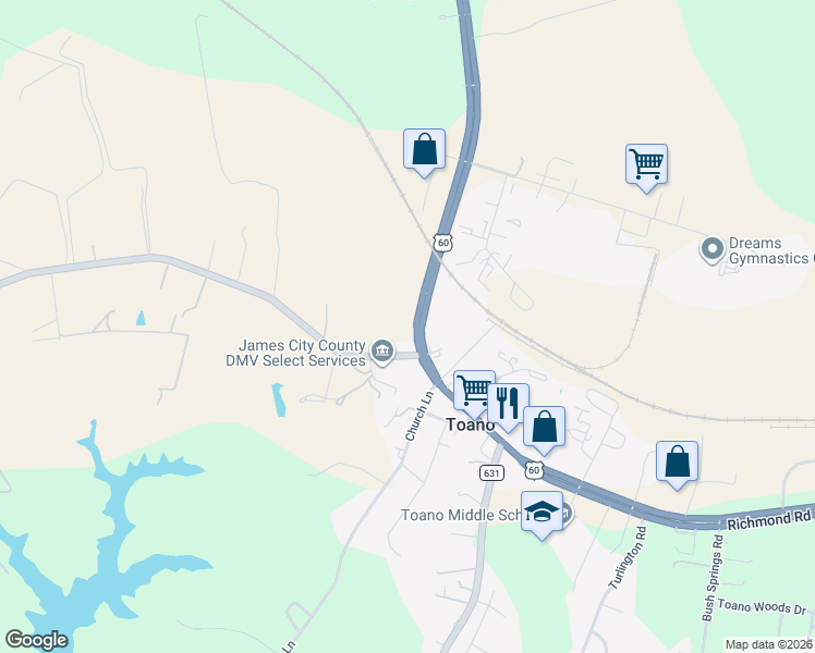 map of restaurants, bars, coffee shops, grocery stores, and more near 7988-7990 Richmond Rd in James City
