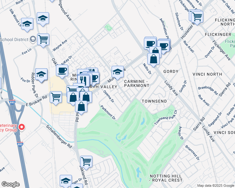 map of restaurants, bars, coffee shops, grocery stores, and more near 1561 Tainan Drive in San Jose