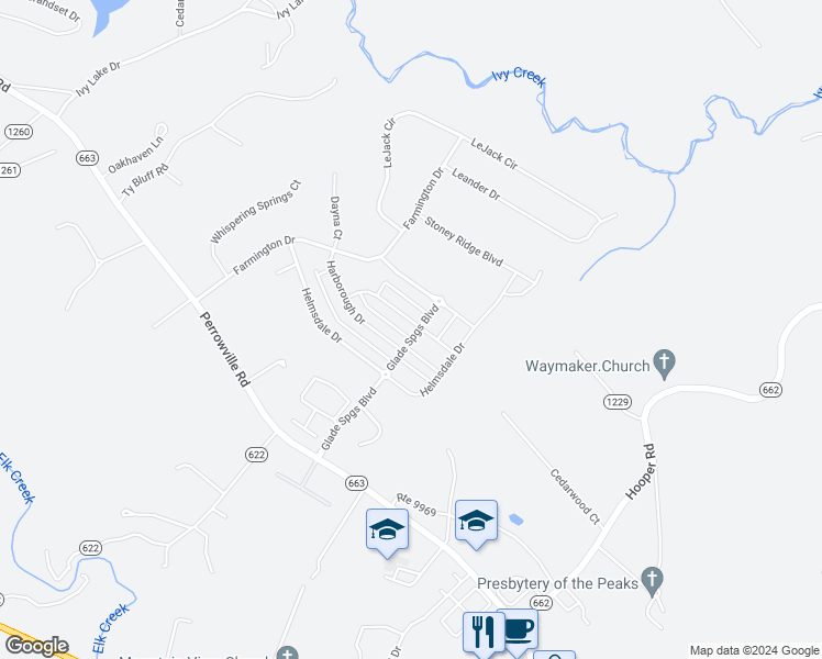 map of restaurants, bars, coffee shops, grocery stores, and more near 976 Brewington Drive in Forest