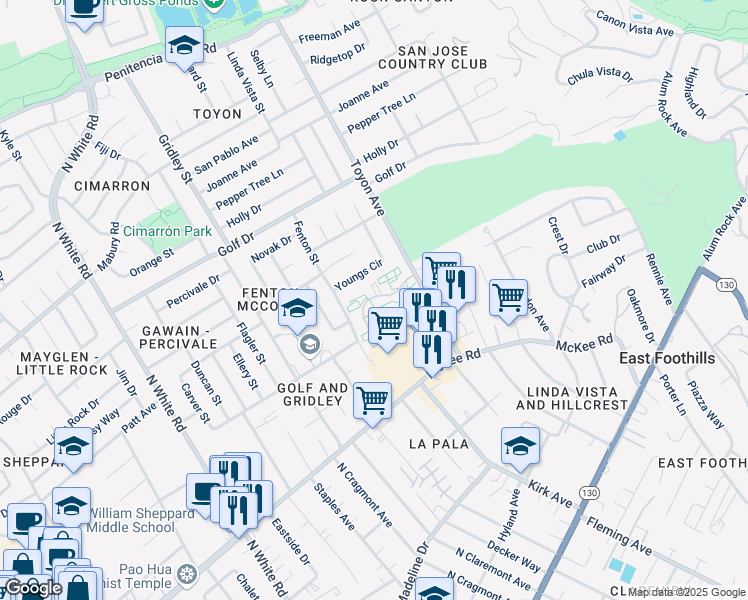 map of restaurants, bars, coffee shops, grocery stores, and more near 3250 Cortese Circle in San Jose