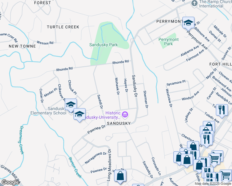 map of restaurants, bars, coffee shops, grocery stores, and more near 809 Mohawk Drive in Lynchburg