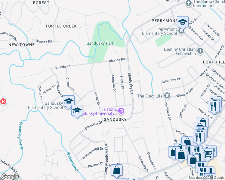 map of restaurants, bars, coffee shops, grocery stores, and more near 809 Mohawk Drive in Lynchburg