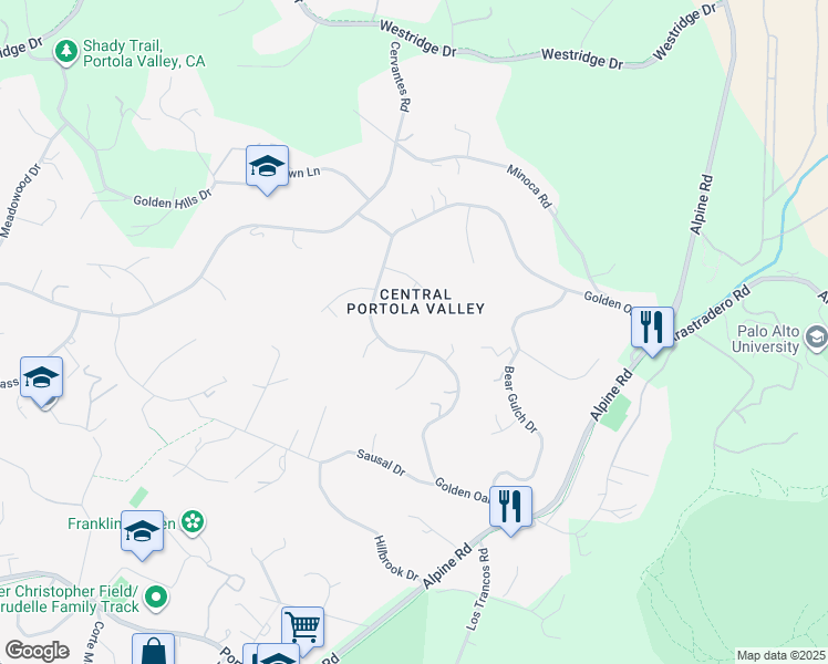 map of restaurants, bars, coffee shops, grocery stores, and more near in Portola Valley