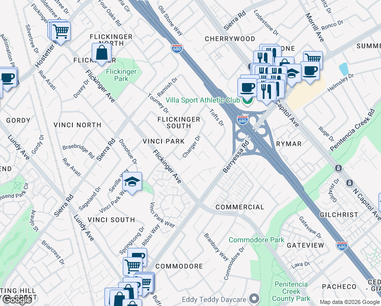 map of restaurants, bars, coffee shops, grocery stores, and more near 2171 Best Court in San Jose