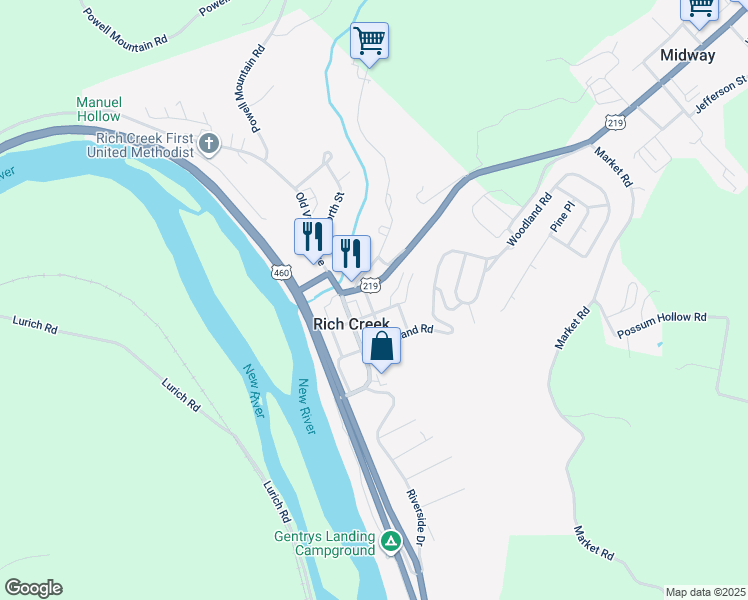 map of restaurants, bars, coffee shops, grocery stores, and more near 205 Giles Avenue in Rich Creek