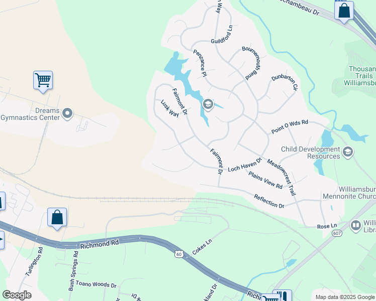 map of restaurants, bars, coffee shops, grocery stores, and more near 203 Loch Haven Dr in Williamsburg