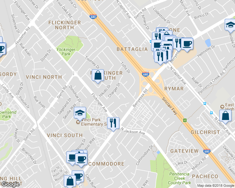 map of restaurants, bars, coffee shops, grocery stores, and more near 2171 Best Court in San Jose