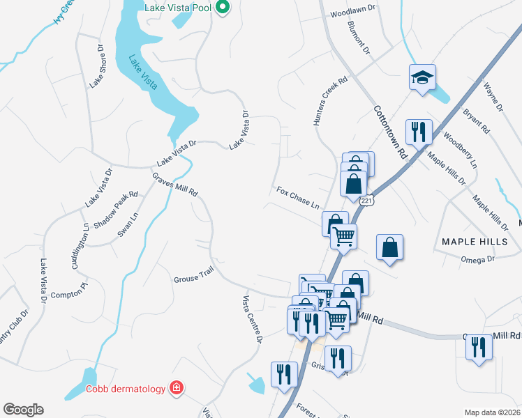 map of restaurants, bars, coffee shops, grocery stores, and more near 18340 Forest Road in Forest