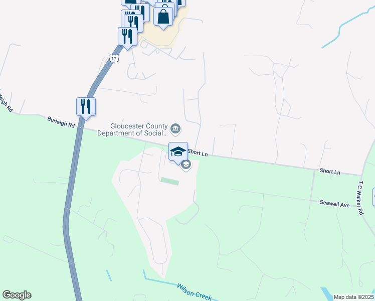 map of restaurants, bars, coffee shops, grocery stores, and more near 6691 Short Lane in Gloucester