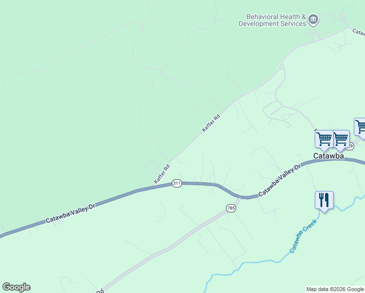 map of restaurants, bars, coffee shops, grocery stores, and more near 5366-5380 Keffer Rd in Roanoke