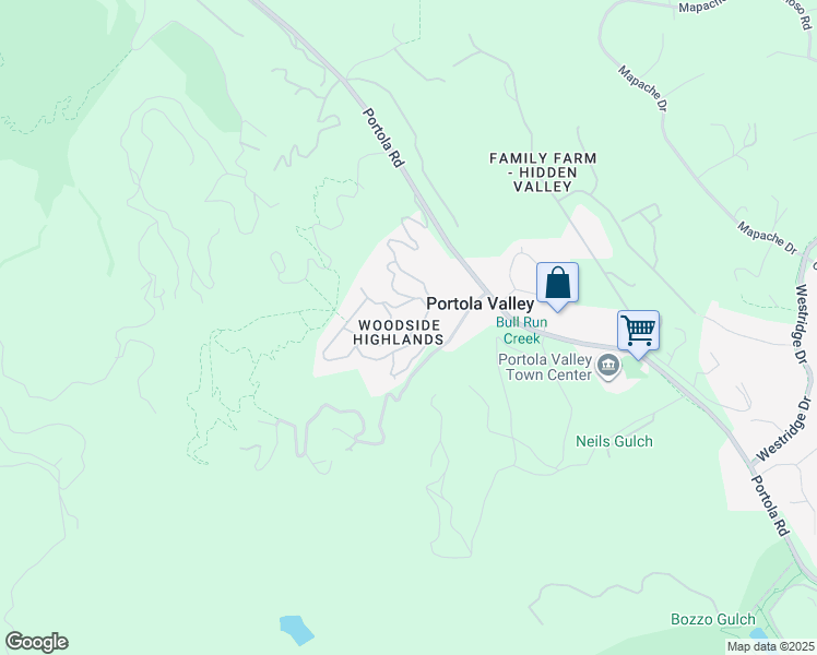 map of restaurants, bars, coffee shops, grocery stores, and more near 108 Santa Maria Avenue in Portola Valley