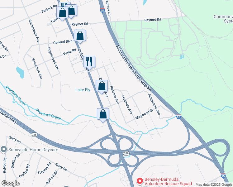 map of restaurants, bars, coffee shops, grocery stores, and more near 10411 Ramona Avenue in Richmond