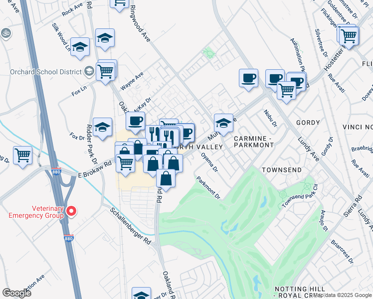 map of restaurants, bars, coffee shops, grocery stores, and more near 1254 Murphy Avenue in San Jose
